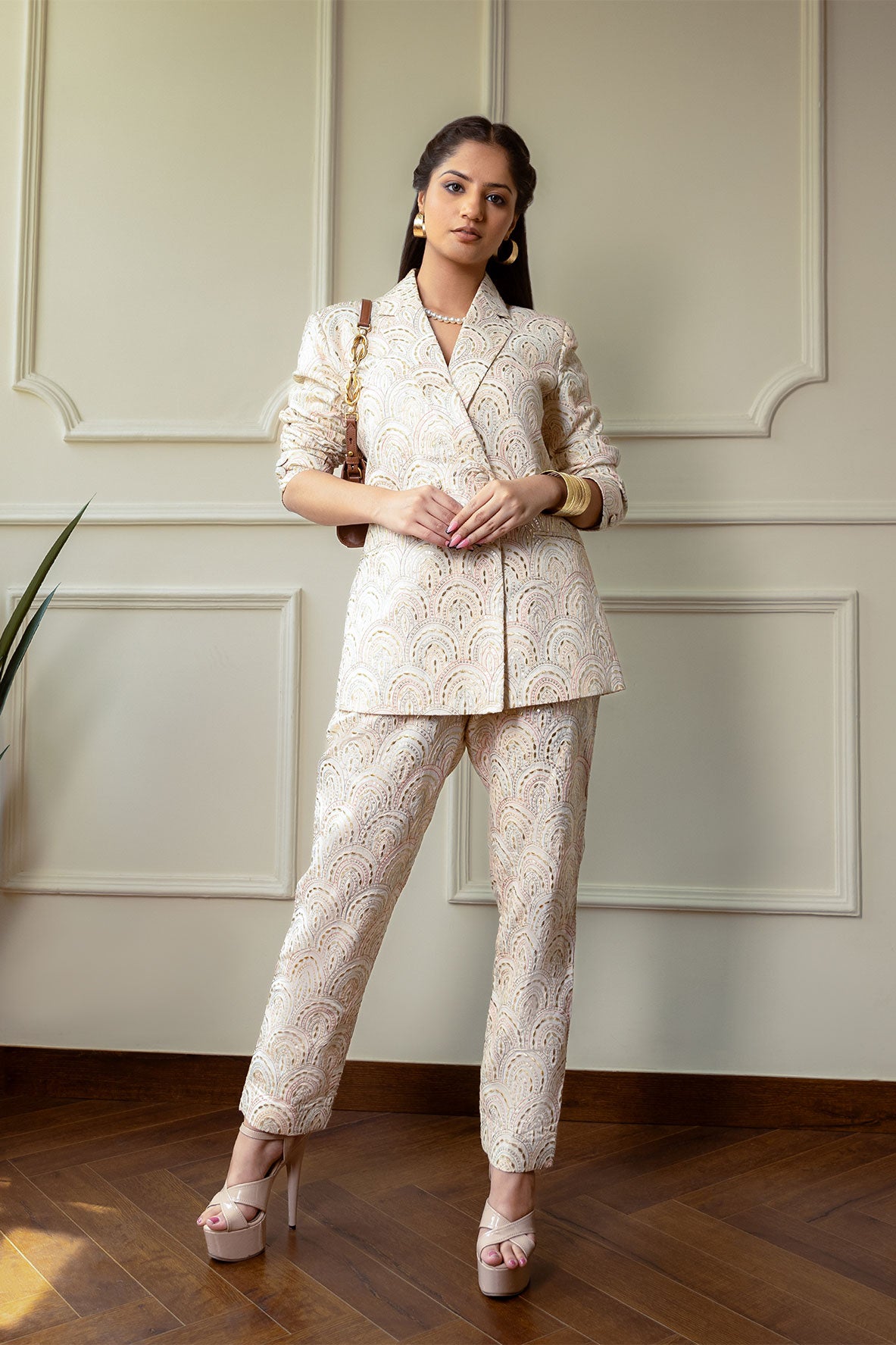 Pearl Shaded Embroidered Cotton Blazer Co-ord Set