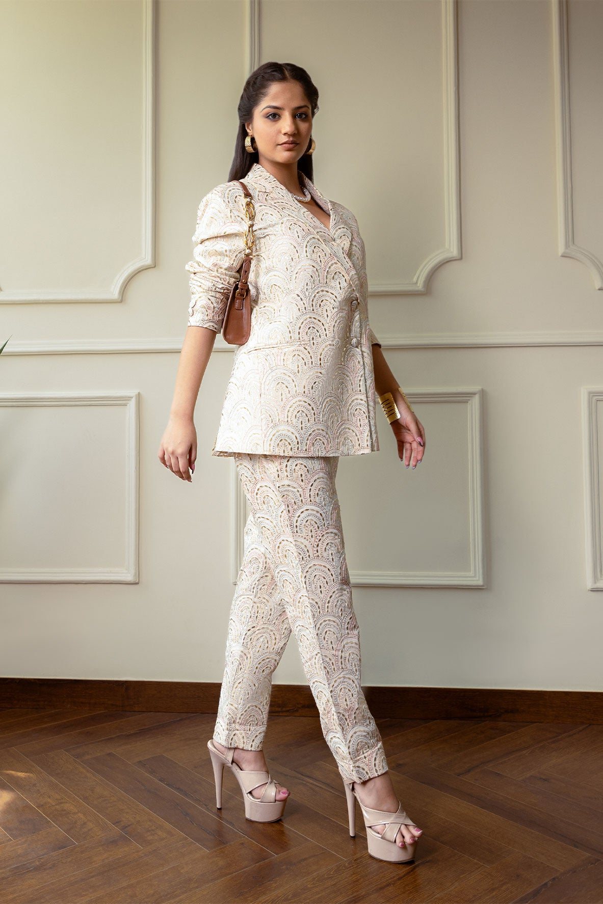 Pearl Shaded Embroidered Cotton Blazer Co-ord Set
