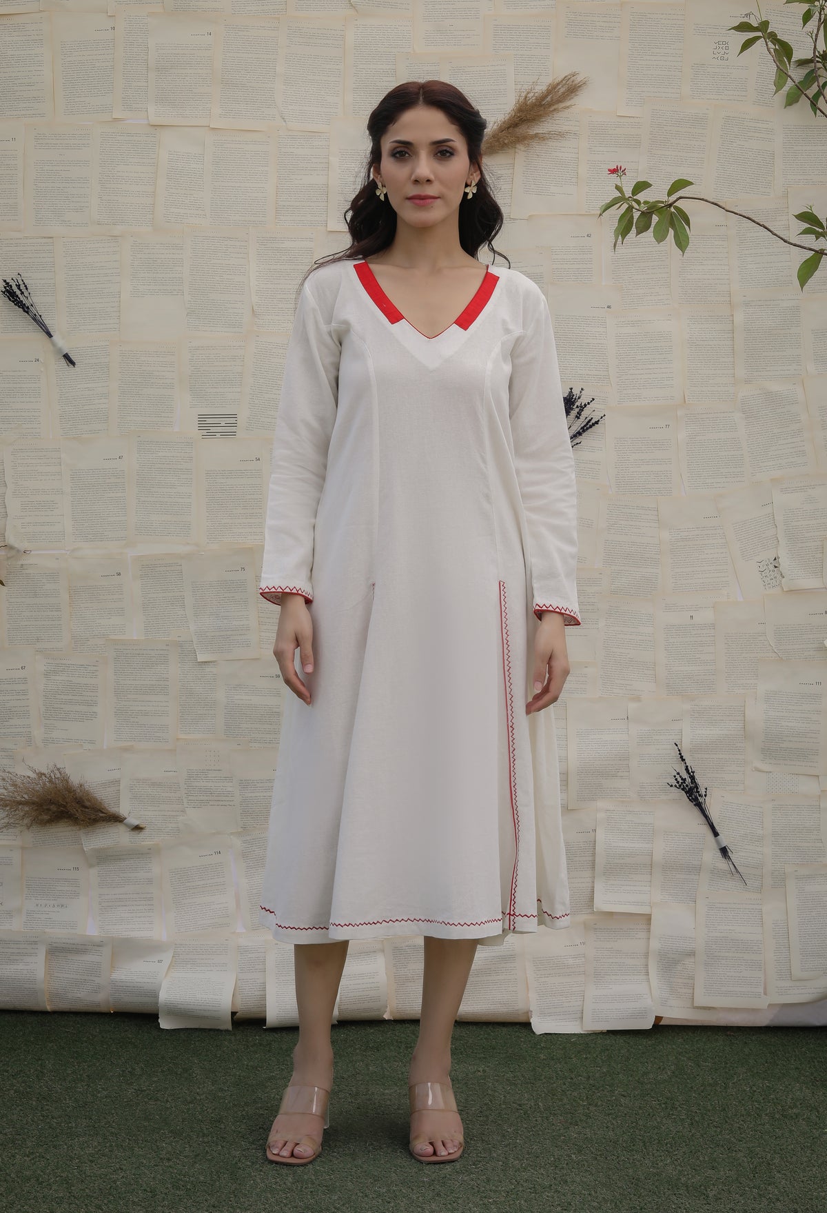 Crimson Edge Khadi Dress