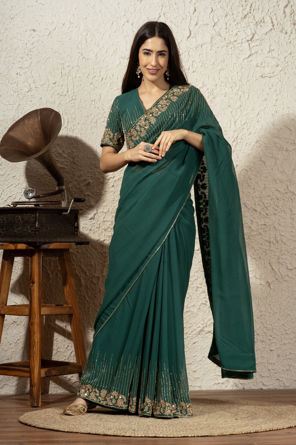 Enchanted Forest Green Saree