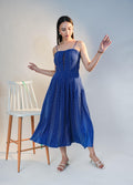 Blue mirage- Kantha spaghetti midi dress