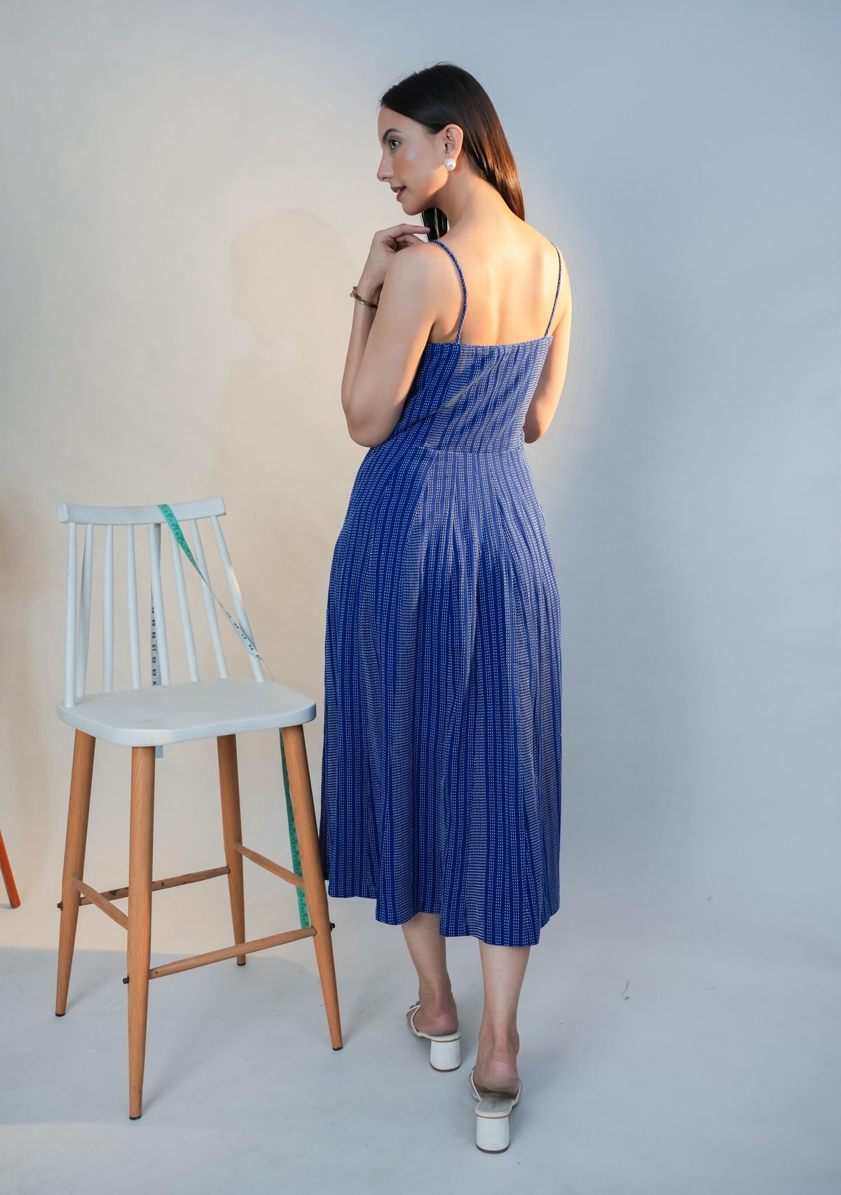Blue mirage- Kantha spaghetti midi dress