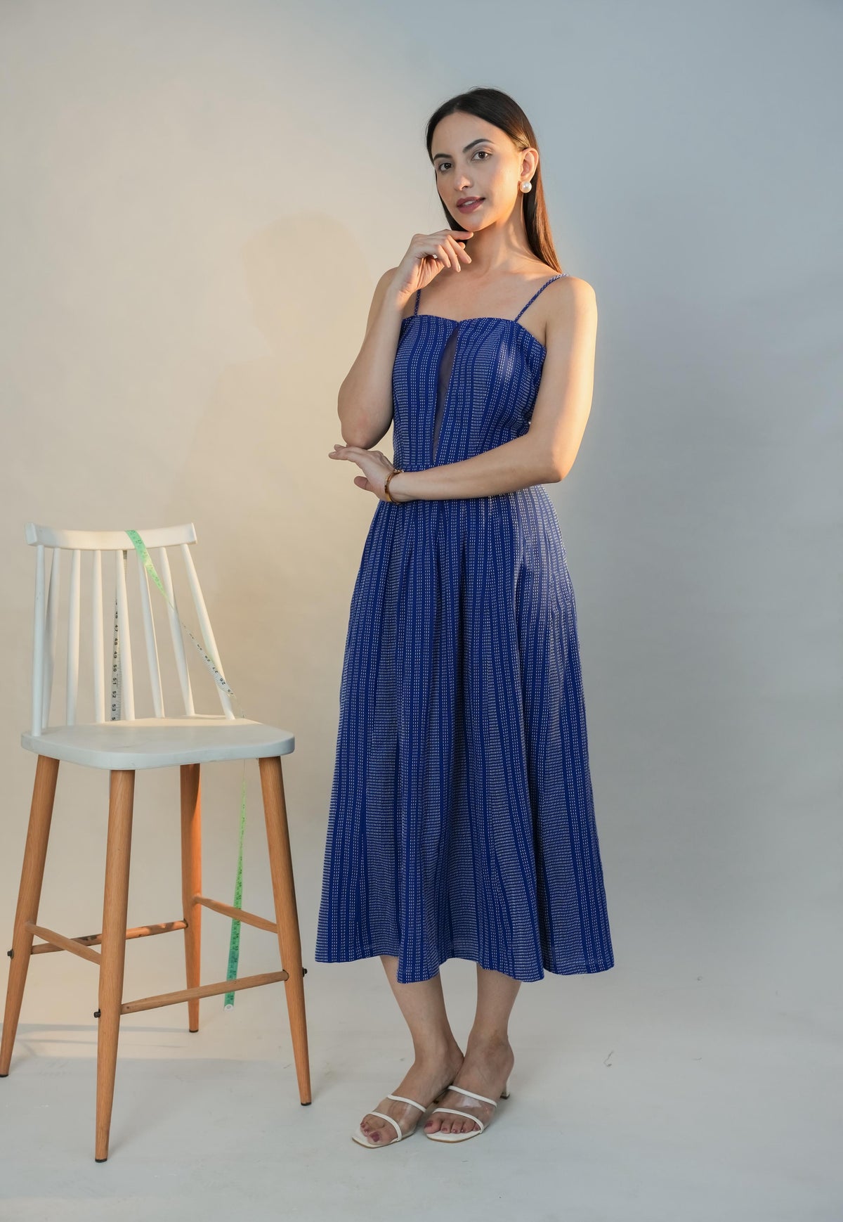 Blue mirage- Kantha spaghetti midi dress