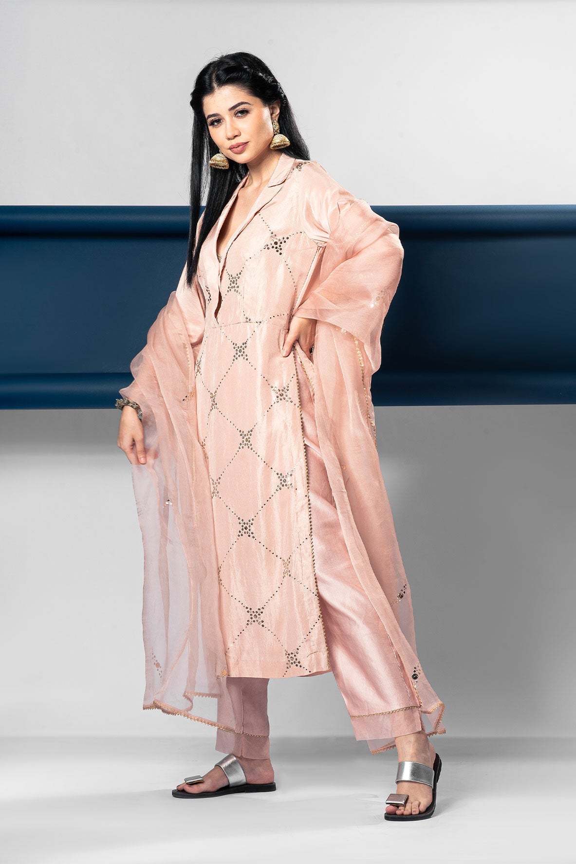 Pastel Pink Suit Set with Mukaish Work